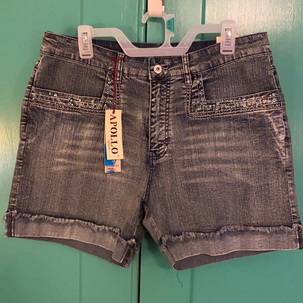 Apollo stretch denim shorts with bling! Size 15/16